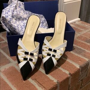 Sarah Flint Black and White Mules with Bow 10.5 M